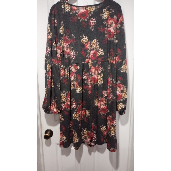 Acting Pro Woman Dress/Tunic Plus Size 3XL Gray Long Sleeve Floral Midi Boho - Picture 2 of 7